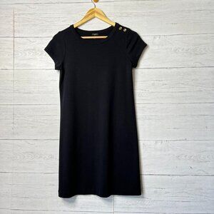 Talbots Dress Womens Size P Black T Shirt Jersey Gold Buttons Shoulder Cotton